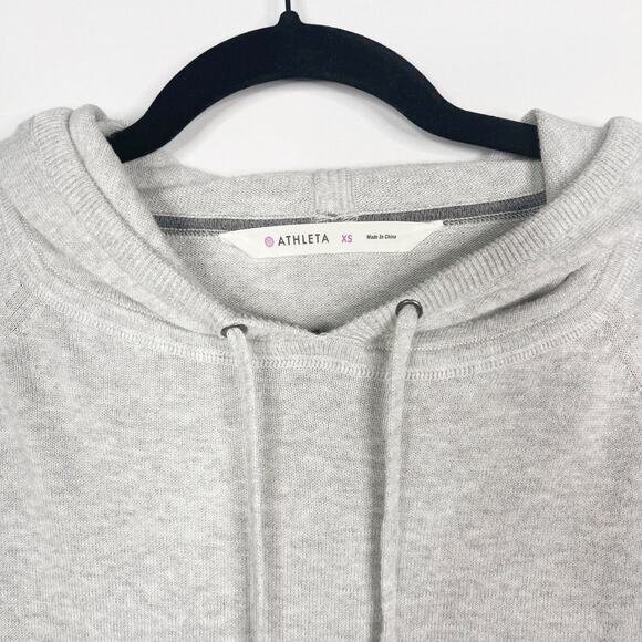 Athleta XSmall XS Gray Rally Sweater Hooded Striped Sleeve Cotton Blend Pullover - Picture 4 of 8
